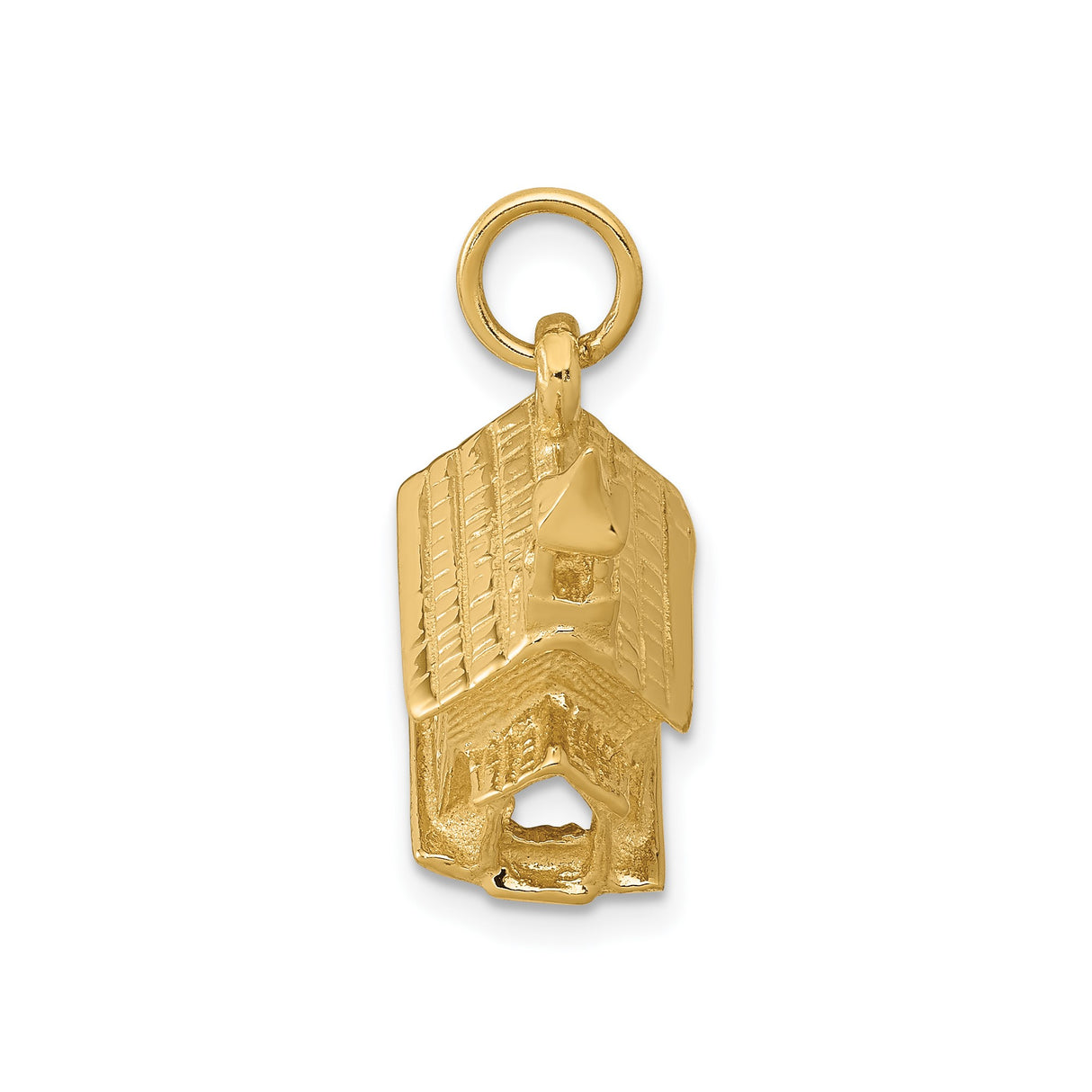 14k Yellow Gold Church Pendant with Steeple and Columns, Christian Religious Charm