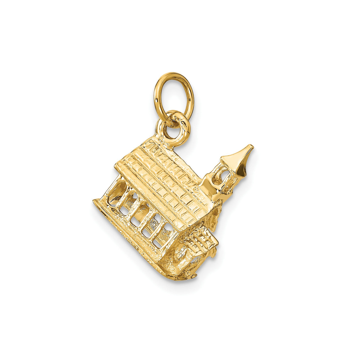 14k Yellow Gold Church Pendant with Steeple and Columns, Christian Religious Charm