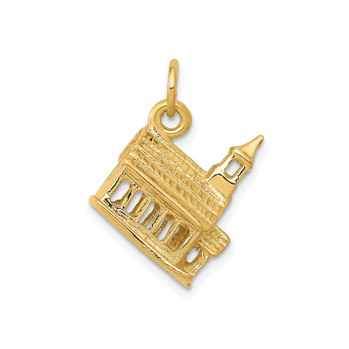 14k Yellow Gold Church Pendant with Steeple and Columns, Christian Religious Charm