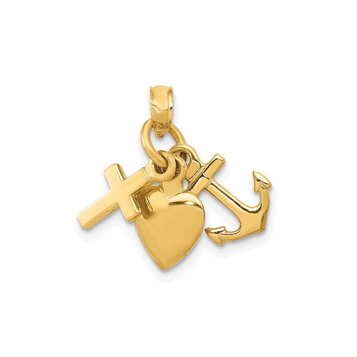 14k Yellow Gold Pendant with Cross, Heart, and Anchor Symbols of Faith, Hope, and Love