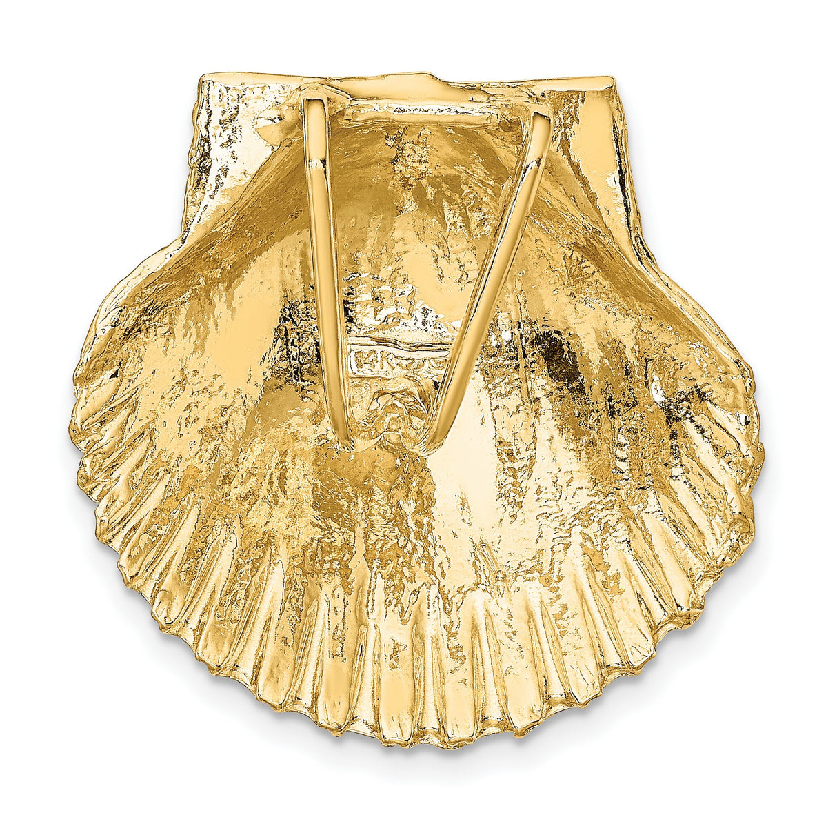 14k Yellow Gold Scallop Shell Pendant with Camino de Santiago Symbolic Design for Women