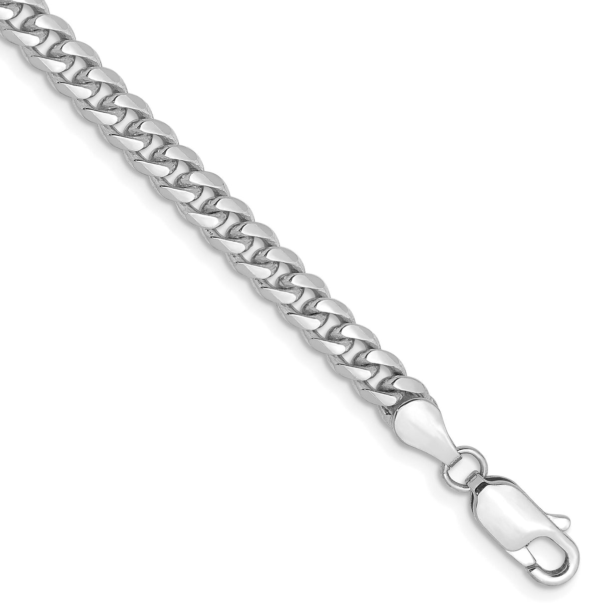 14K White Gold 4.25 mm Polished Chain Bracelet, Solid shown for scale