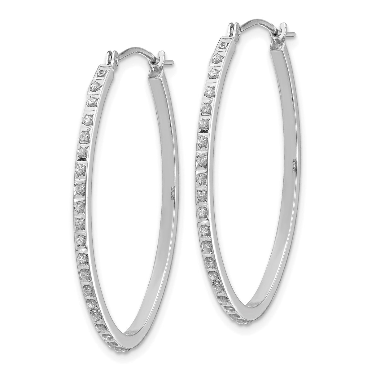 14k White Gold Oval Hoop Earrings with Channel Set Diamonds
