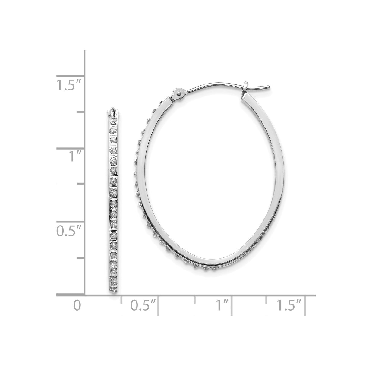 14k White Gold Oval Hoop Earrings with Channel Set Diamonds
