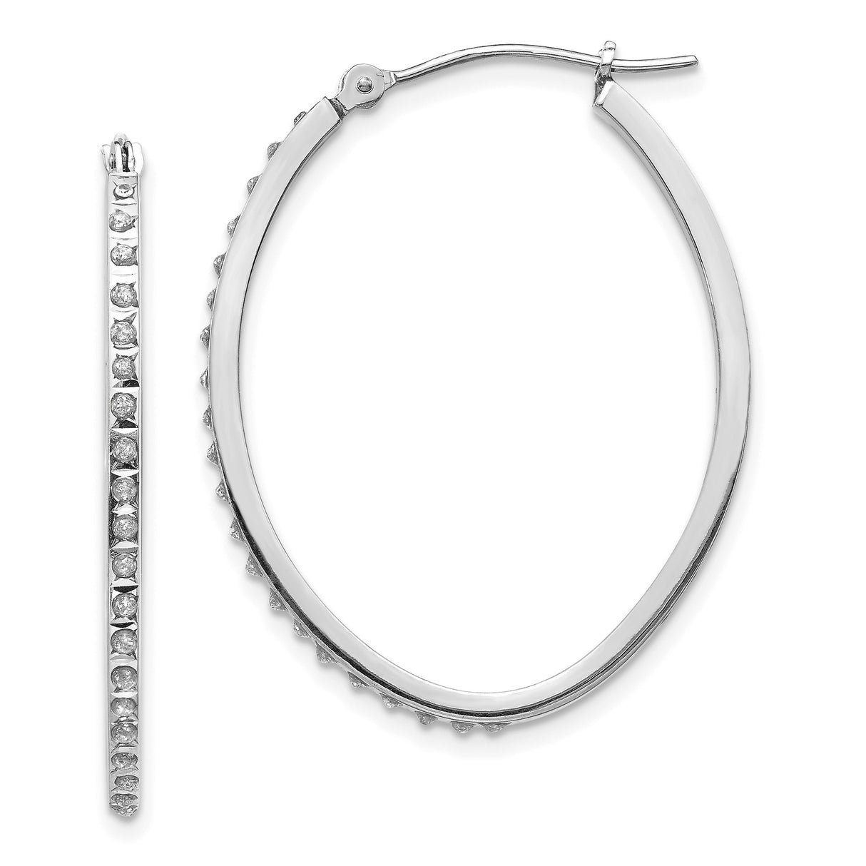 14k White Gold Oval Hoop Earrings with Channel Set Cubic Zirconia