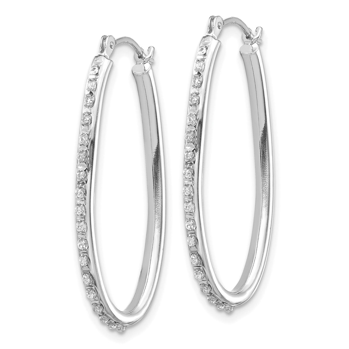14k White Gold Oval Hoop Earrings with Twisted Design and Channel Set Diamonds