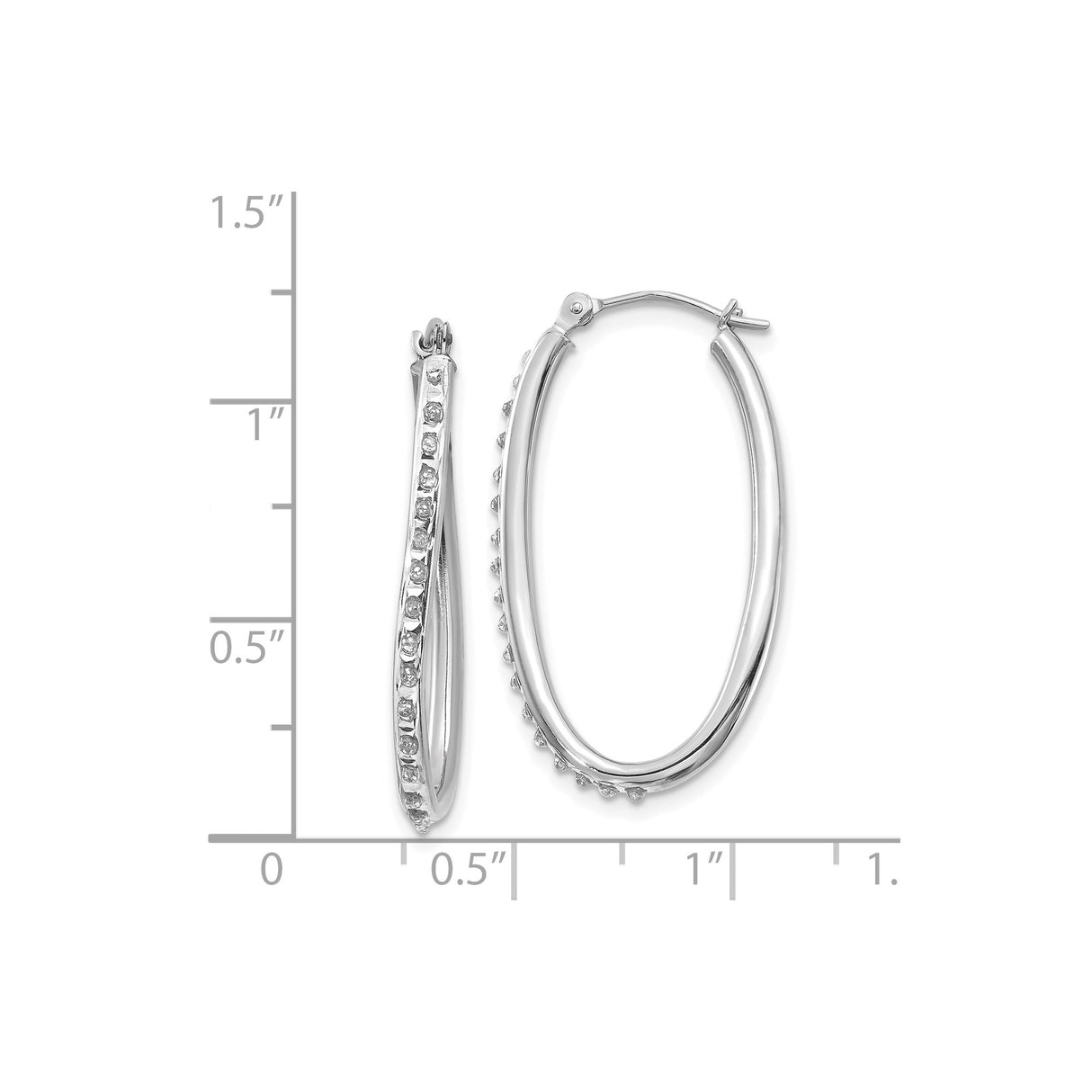 14k White Gold Oval Hoop Earrings with Twisted Design and Channel Set Diamonds