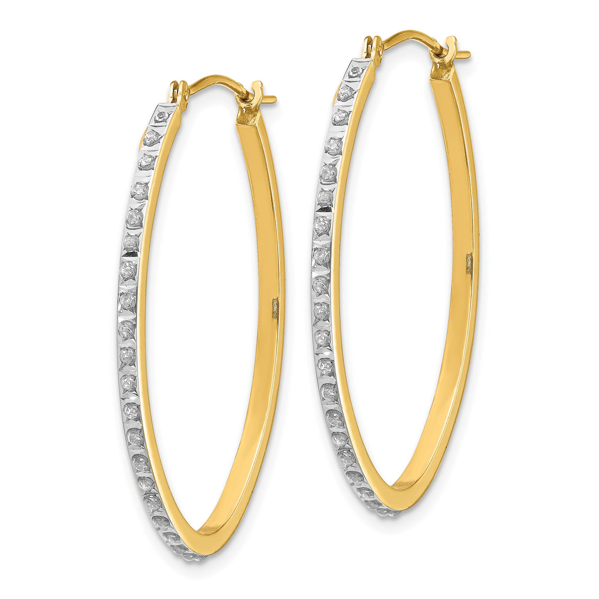 14k Yellow Gold Hoop Earrings with Round Cut Diamonds, Lightweight Modern Design