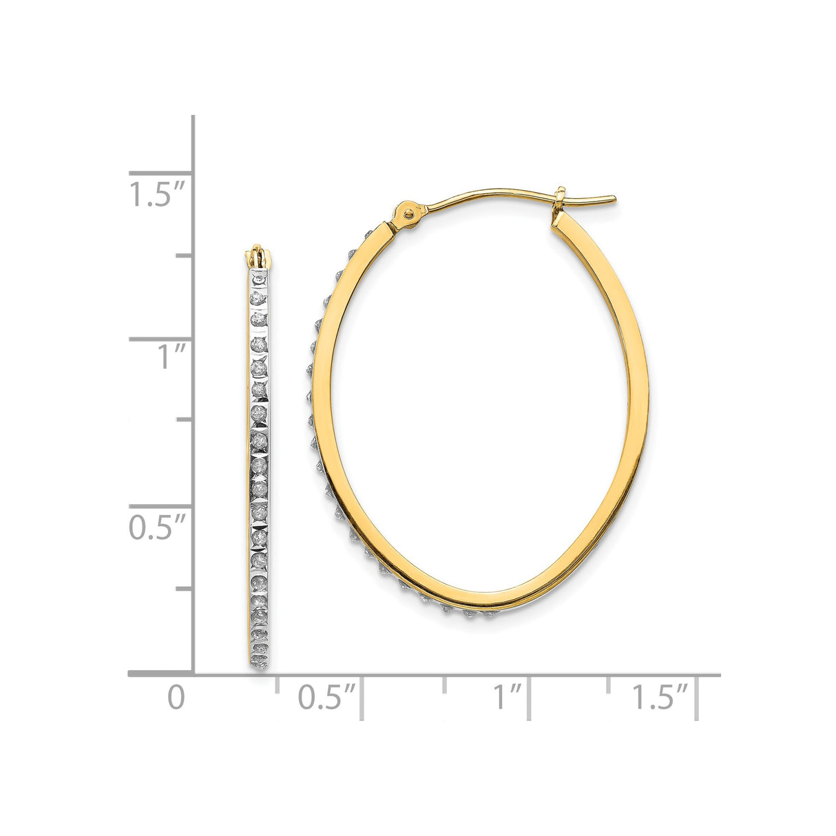 14k Yellow Gold Hoop Earrings with Round Cut Diamonds, Lightweight Modern Design