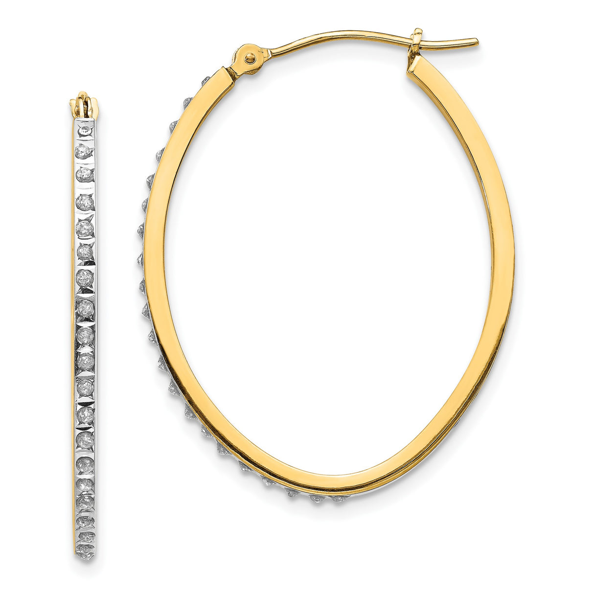 14k Yellow Gold Hoop Earrings with Round Cut Cubic Zirconia, Lightweight Modern Design