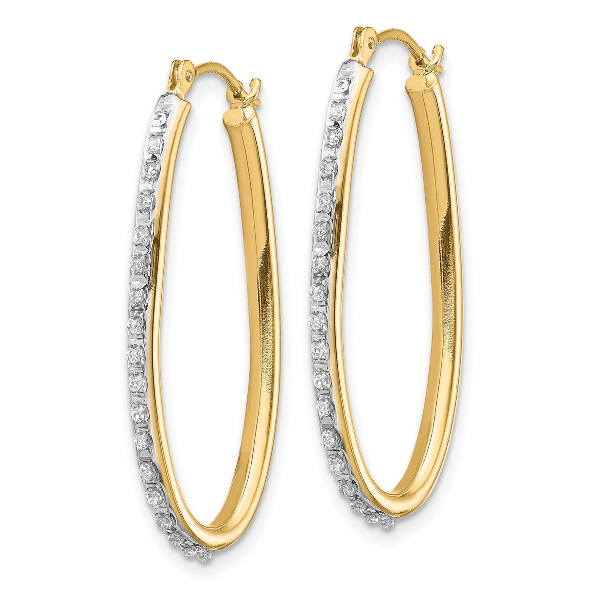 14k Yellow Gold Hoop Earrings with Diamond Accents, Twisted Two-Tone Oval Design for Women