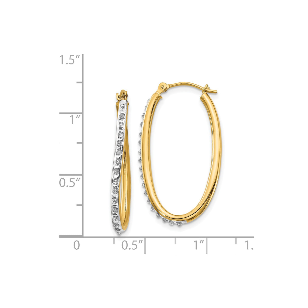 14k Yellow Gold Hoop Earrings with Diamond Accents, Twisted Two-Tone Oval Design for Women