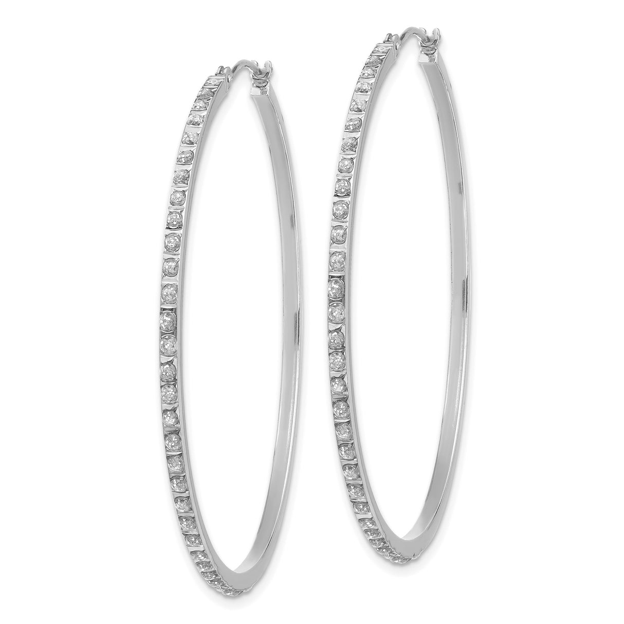 14k White Gold Hoop Earrings with Channel Set Diamond, Classic Polished Style for Women