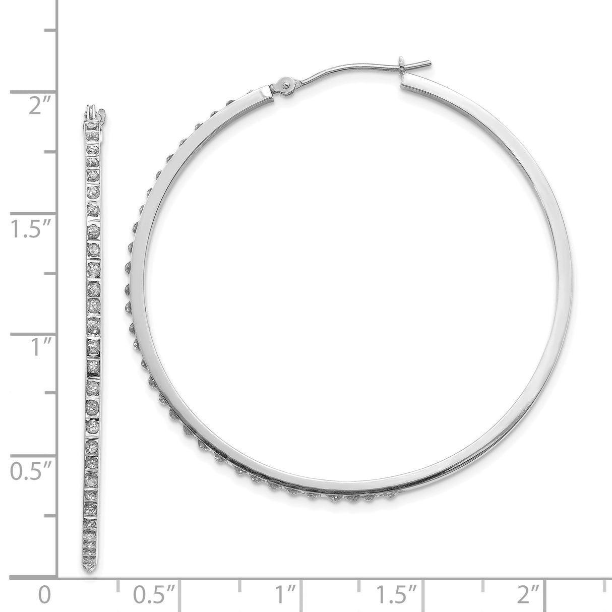 14k White Gold Hoop Earrings with Channel Set Diamond, Classic Polished Style for Women