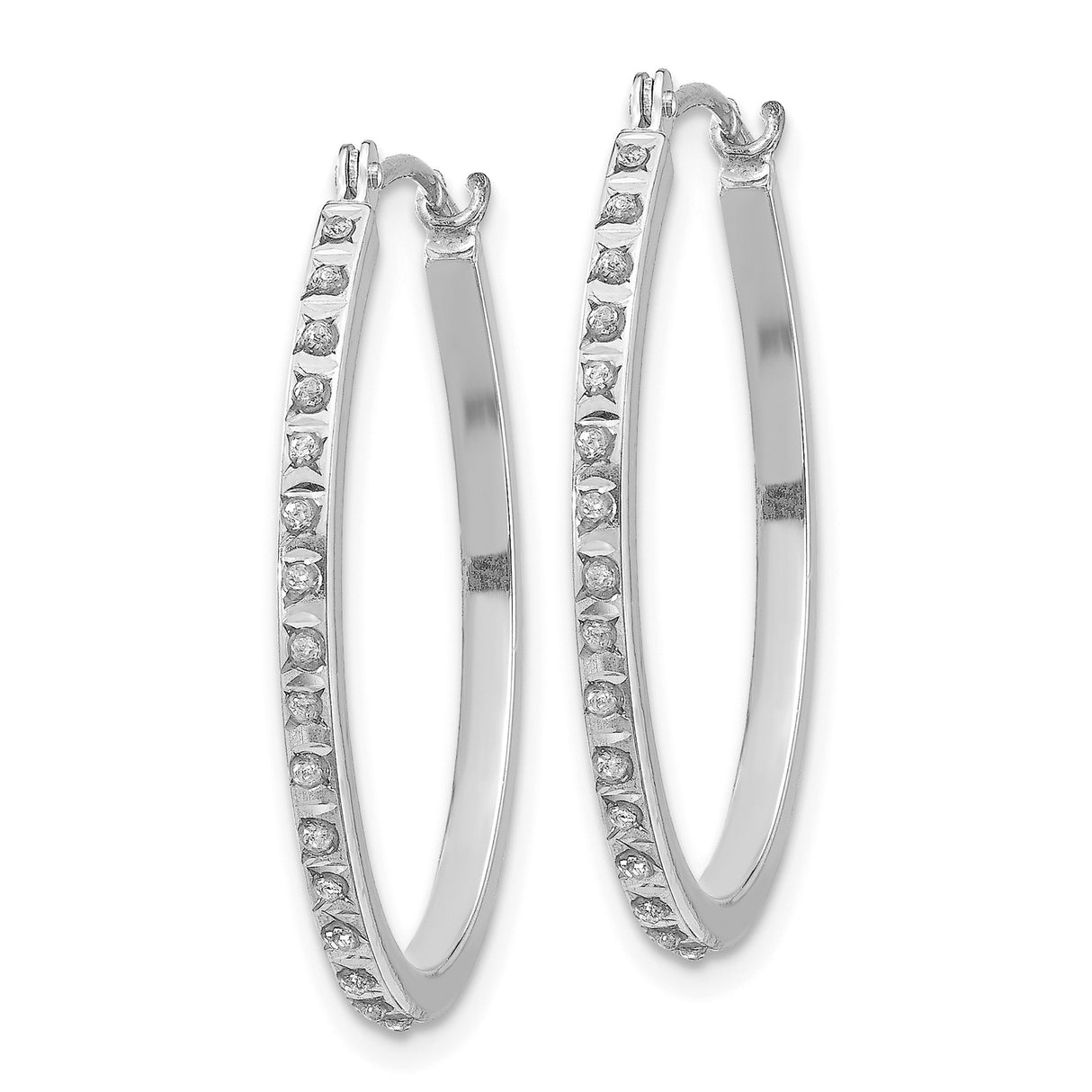 14k White Gold Hoop Earrings with Channel Set Diamonds, Polished Round Design