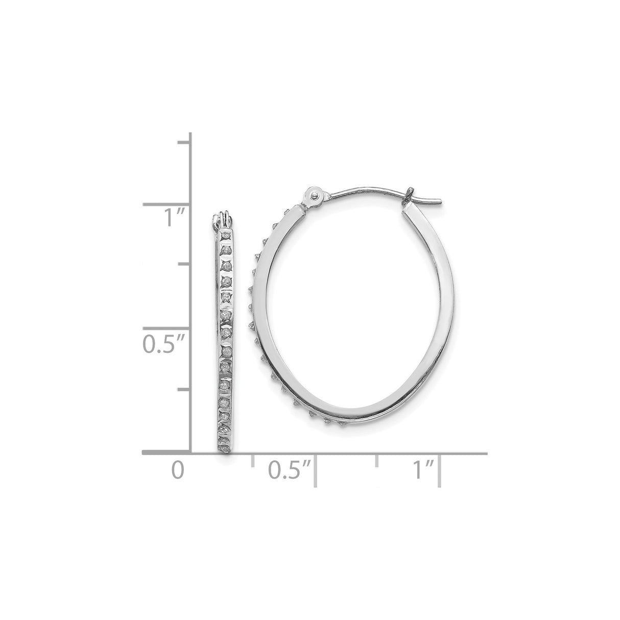 14k White Gold Hoop Earrings with Channel Set Diamonds, Polished Round Design