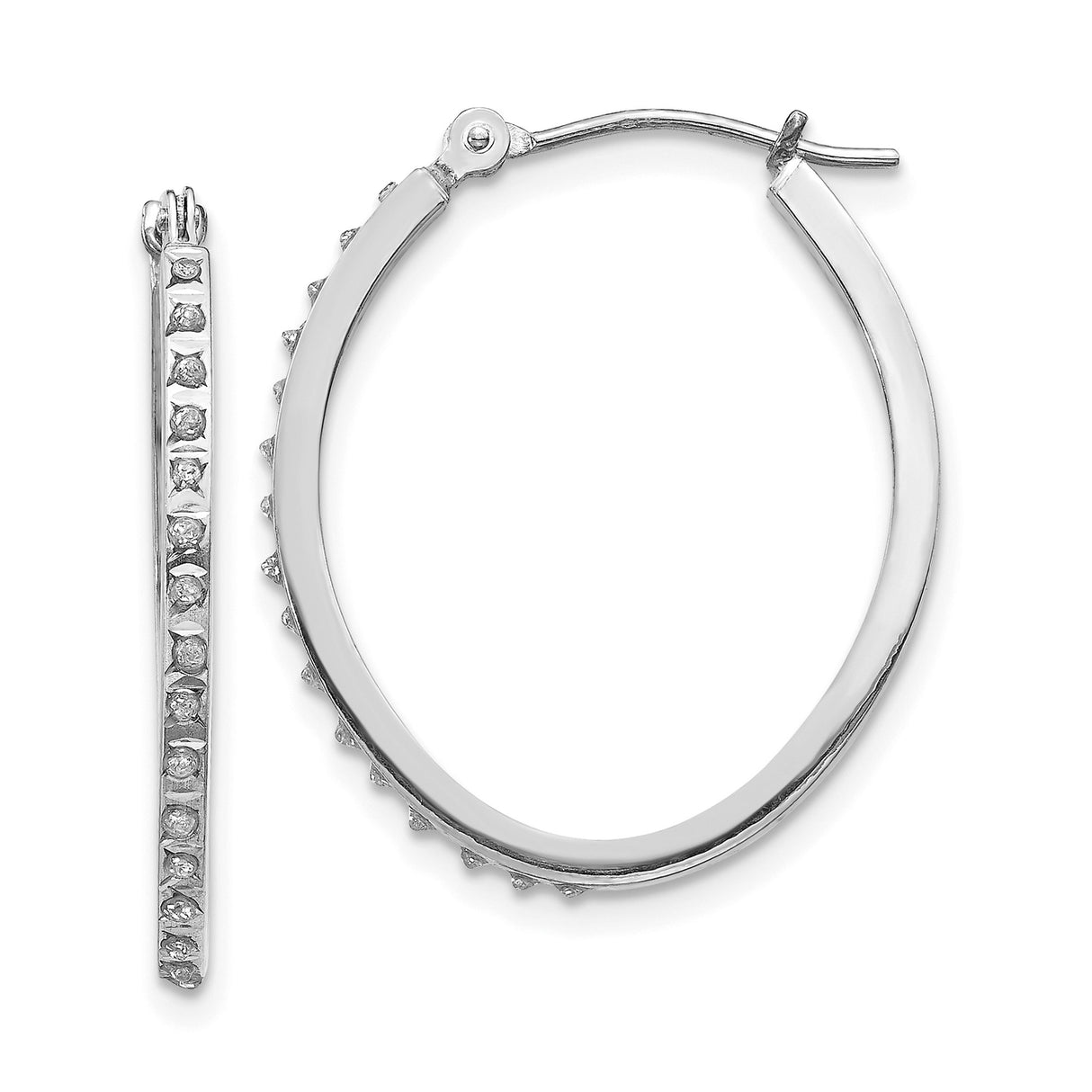 14k White Gold Hoop Earrings with Channel Set Cubic Zirconia, Polished Round Design