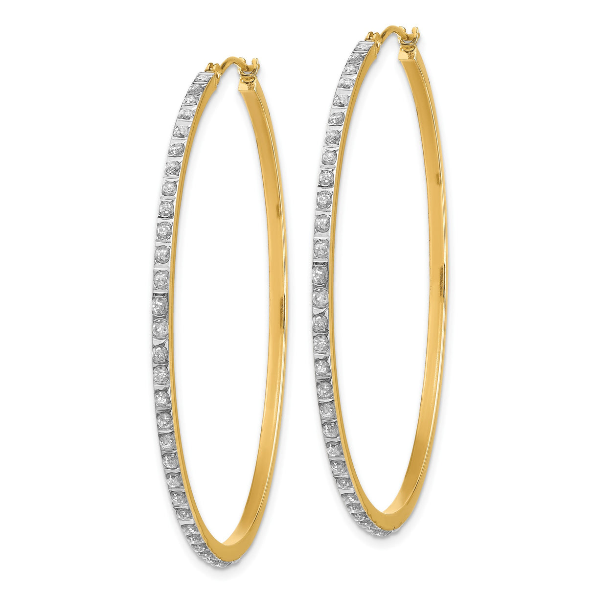 14k Yellow Gold Hoop Earrings with Diamond Accents, Sleek Round Lightweight Design for Women