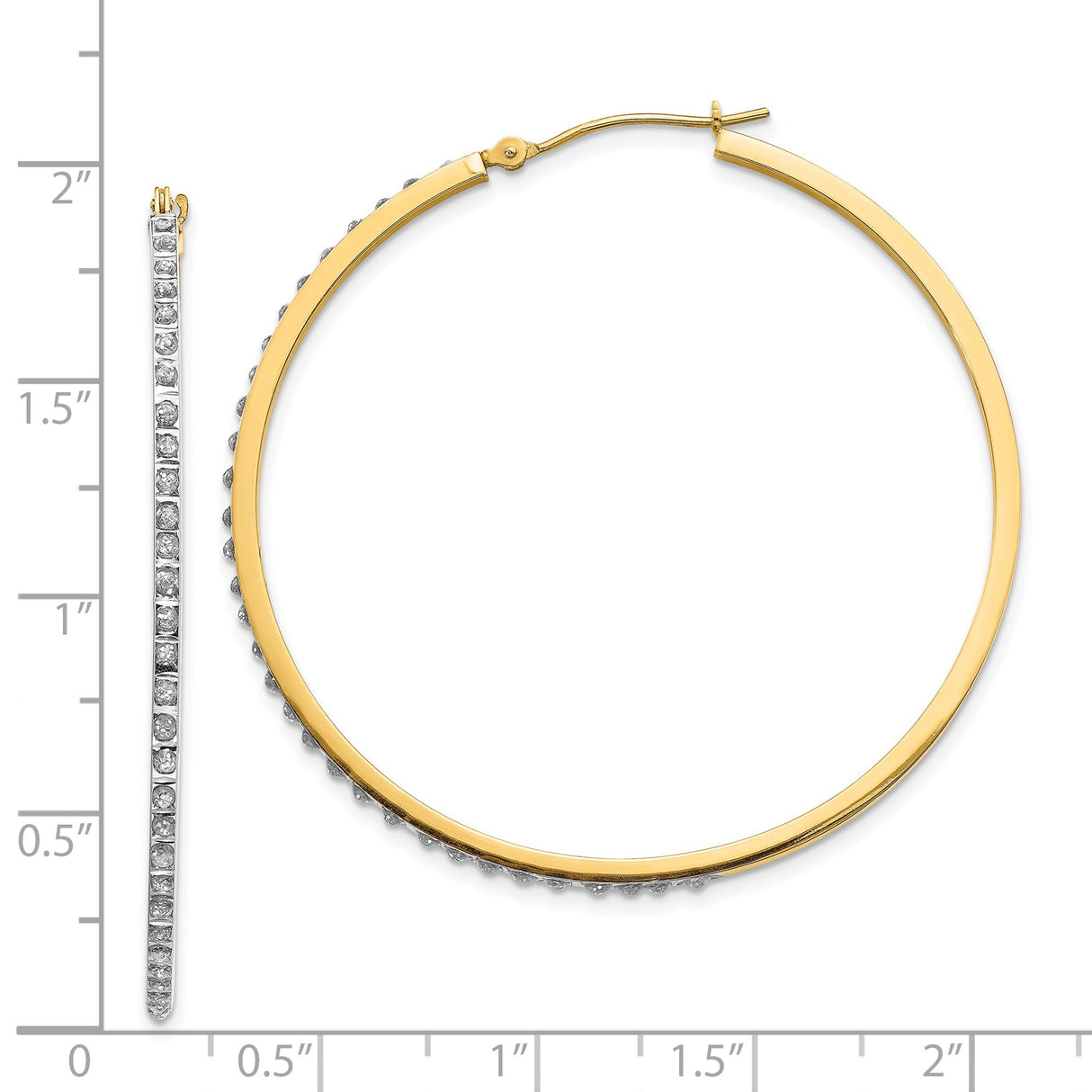 14k Yellow Gold Hoop Earrings with Diamond Accents, Sleek Round Lightweight Design for Women