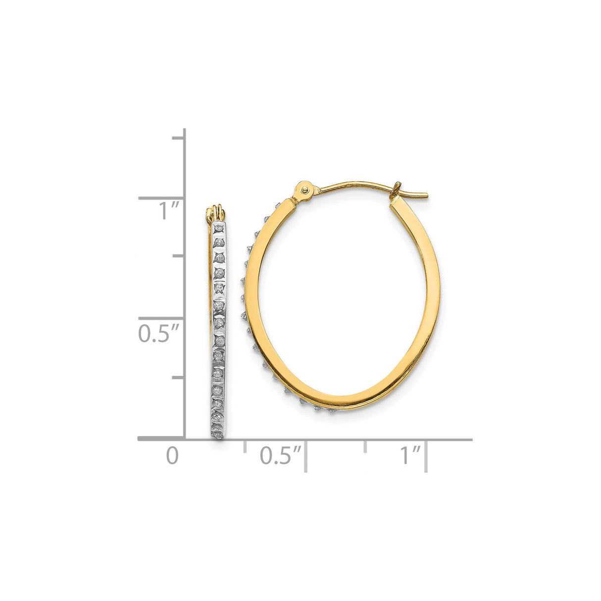 14k Yellow Gold Hoop Earrings with Diamond Accents, Lightweight Oval Hinged Hoops