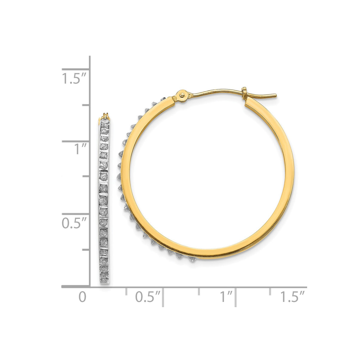 14k Yellow Gold Hoop Earrings with Channel Set Diamonds and Diamond Cut Accents