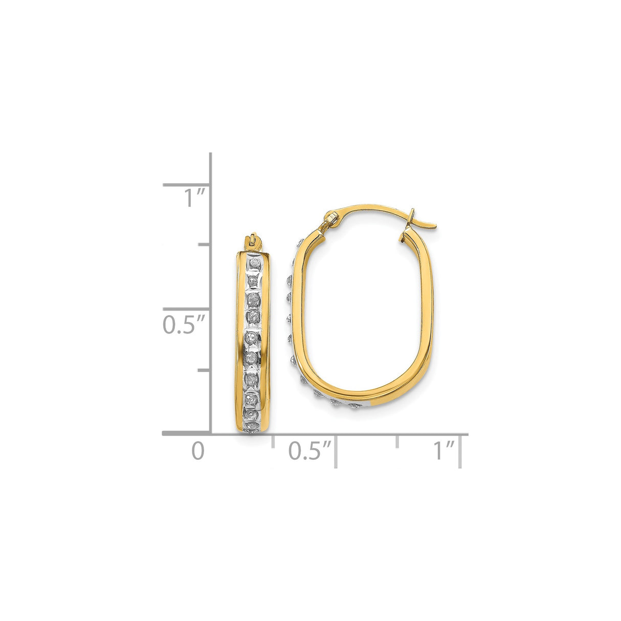14k Yellow Gold Hoop Earrings with Channel Set Diamonds, Two-Tone Modern Polished Design