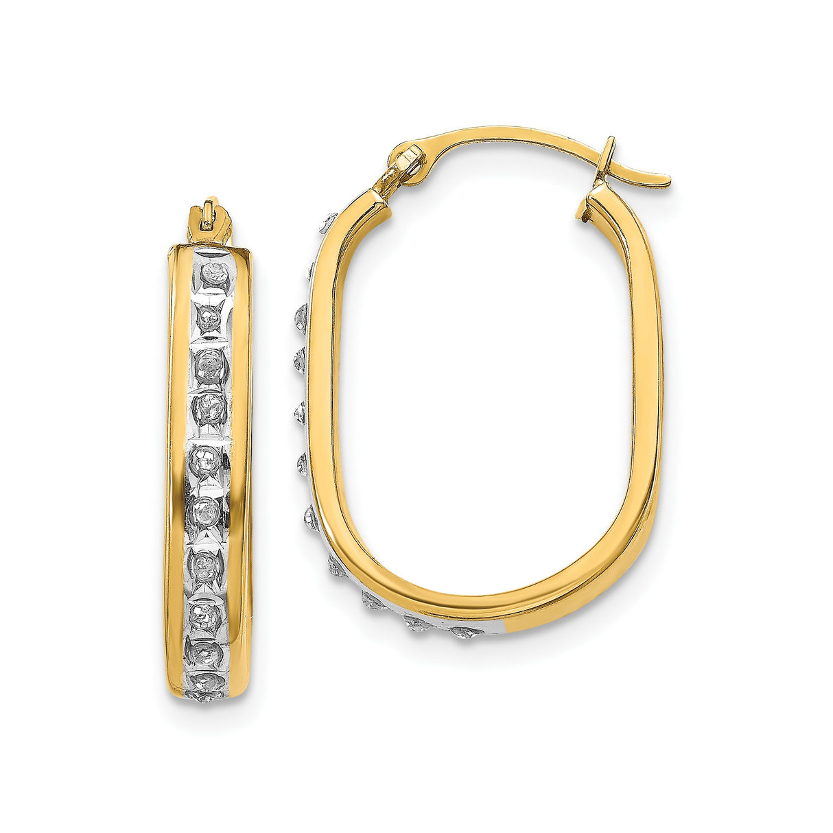 14k Yellow Gold Hoop Earrings with Channel Set Diamonds, Two-Tone Modern Polished Design