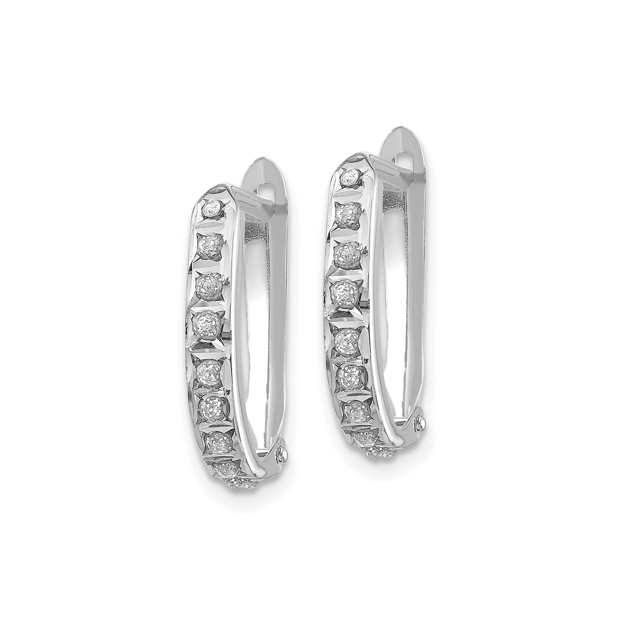 14k White Gold Diamond Huggie Hoop Earrings with Channel Set Round Diamonds