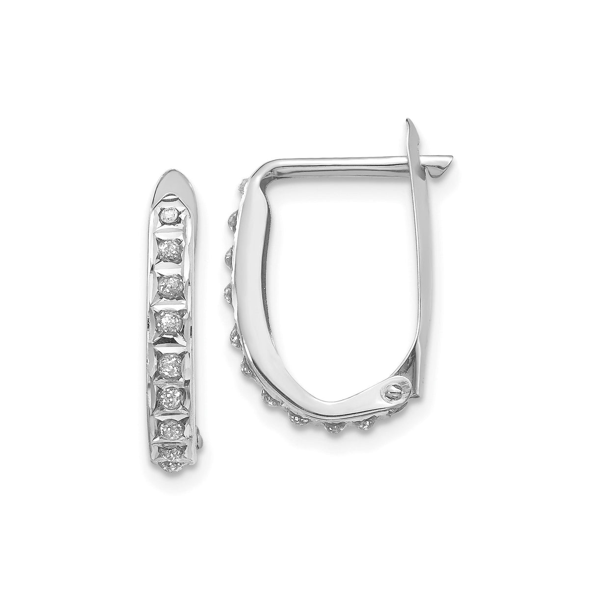 14k White Gold Diamond Huggie Hoop Earrings with Channel Set Round Diamonds