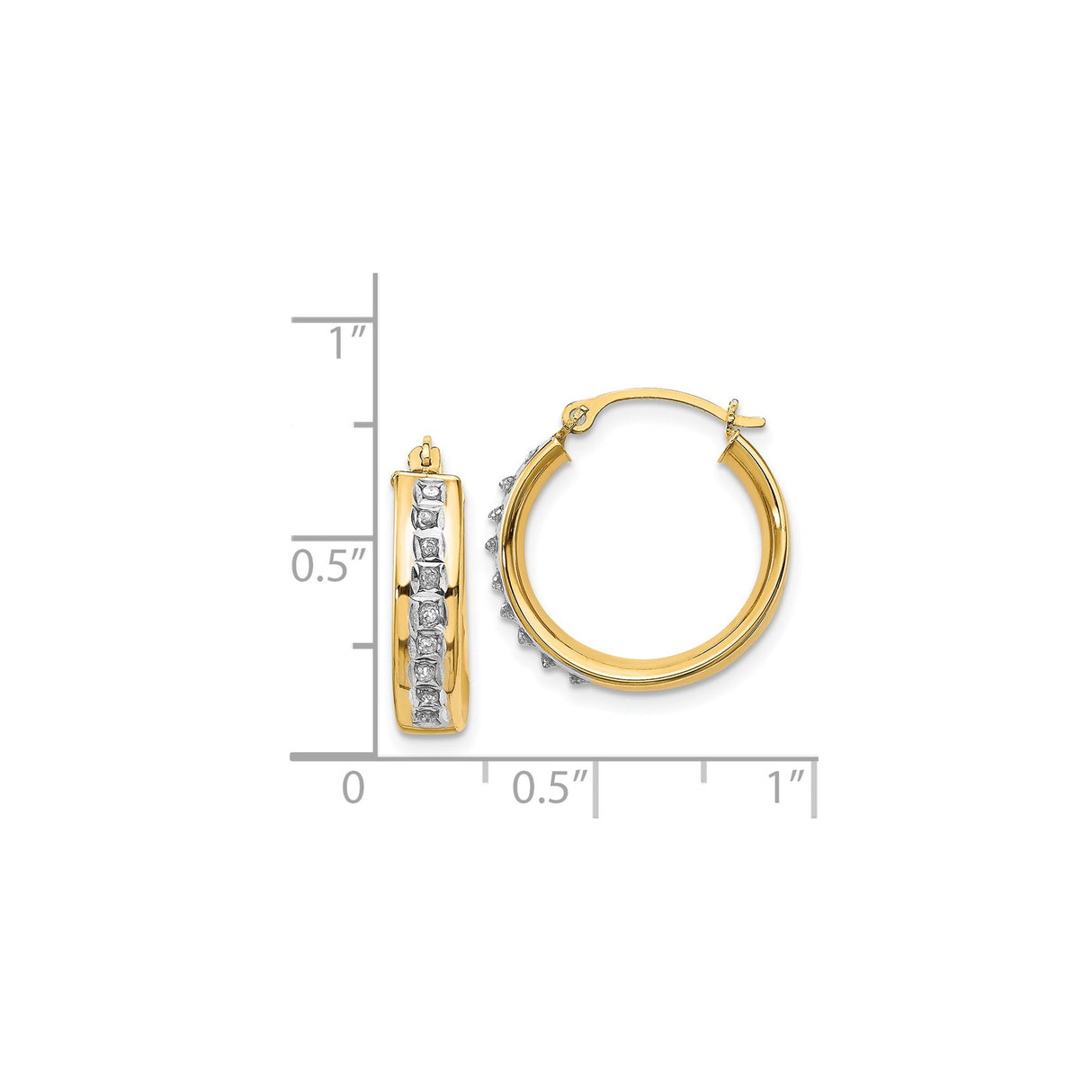 14k Yellow Gold Hoop Earrings with Channel-Set Diamonds, Classic Round Hinged Design