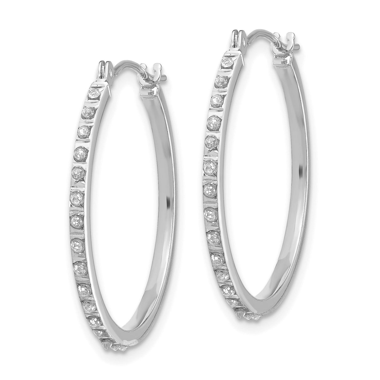 14k White Gold Hoop Earrings with Diamond Cut Design and Channel Set Cubic Zirconia