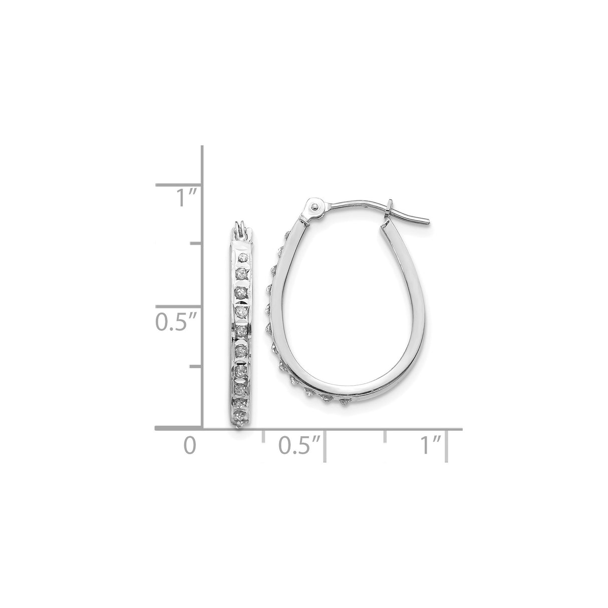 14k White Gold Hoop Earrings with Round Cut Diamonds, Inside-Out Oval Hinged Design