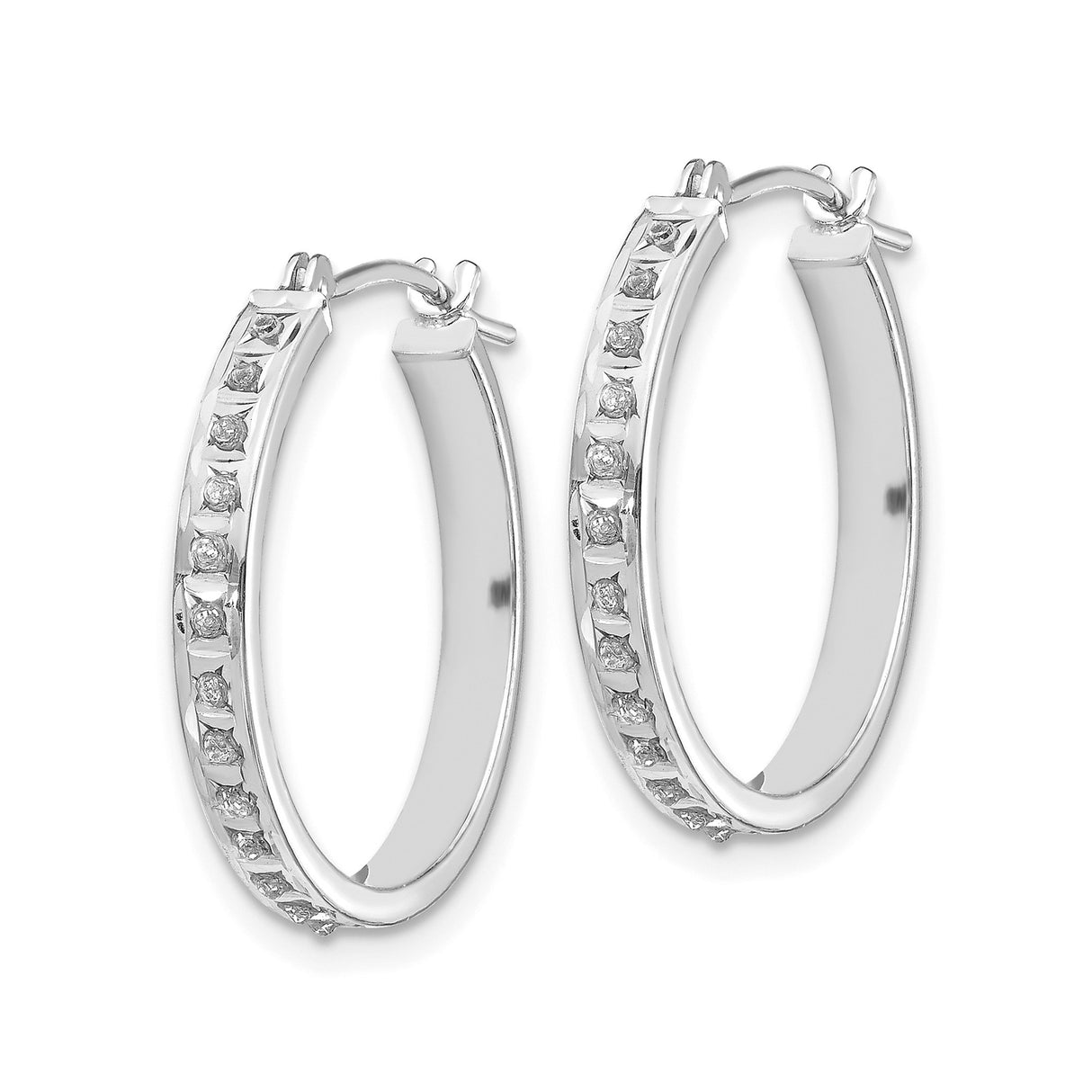14k White Gold Hoop Earrings with Channel-Set Round Diamonds, Classic Hinged Style for Women