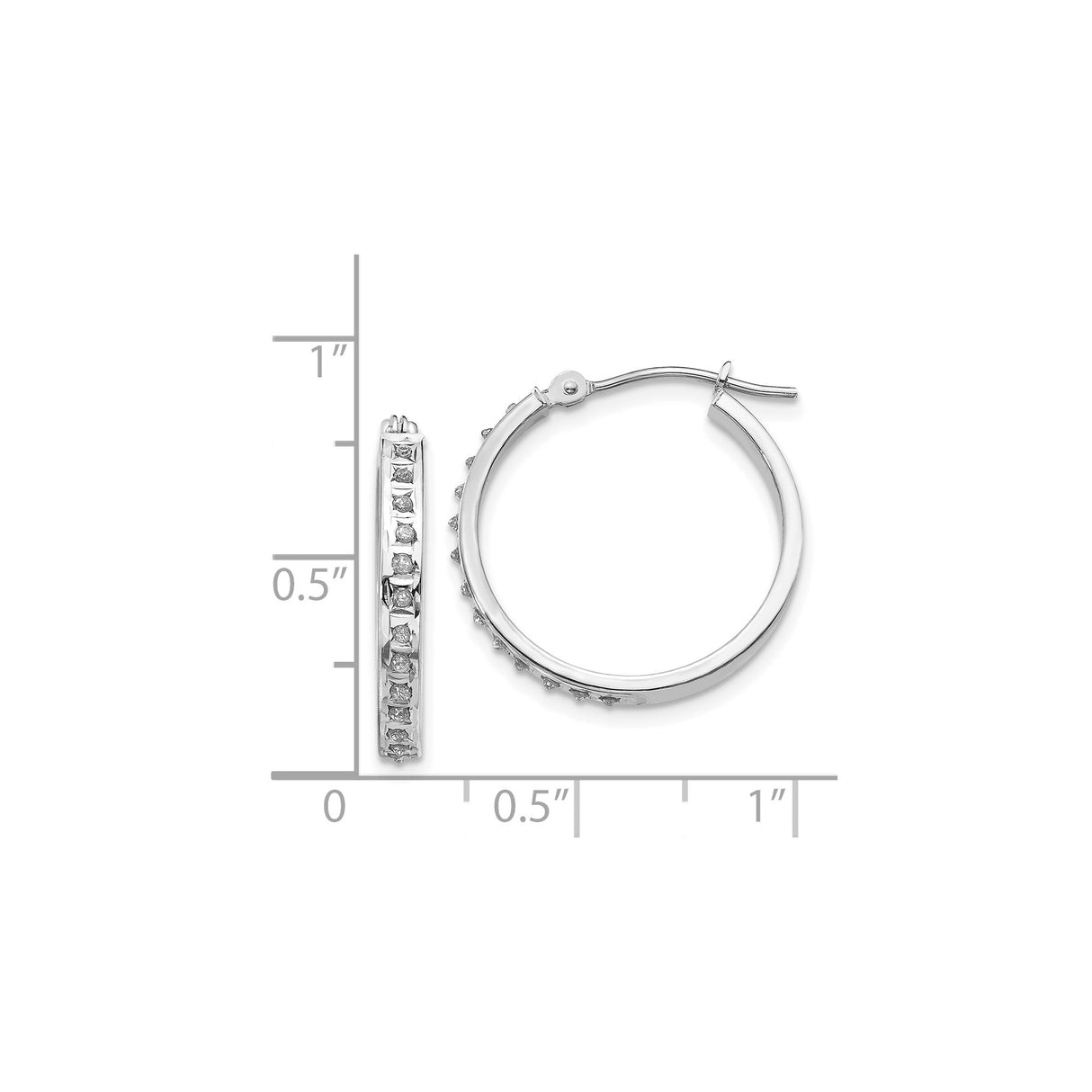 14k White Gold Hoop Earrings with Channel-Set Round Diamonds, Classic Hinged Style for Women