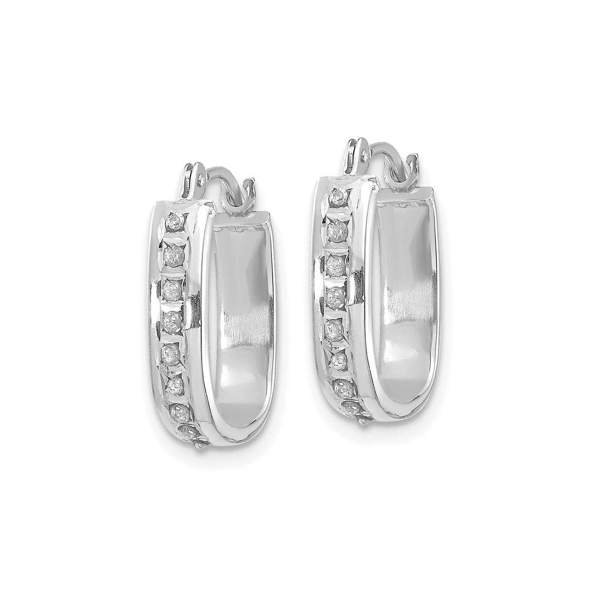 14k White Gold Hoop Earrings with Round Cut Diamonds in Channel Setting