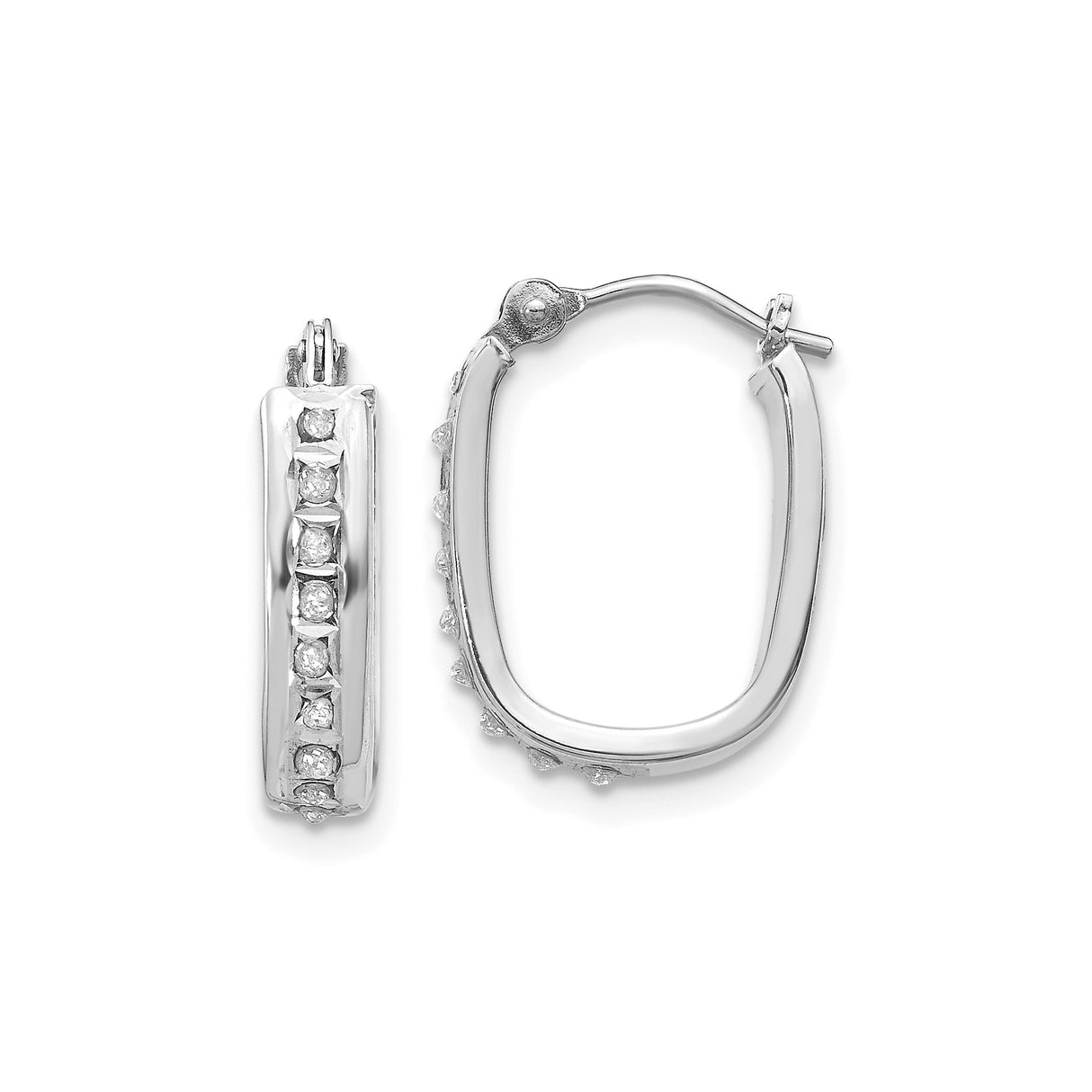 14k White Gold Hoop Earrings with Round Cut Diamonds in Channel Setting