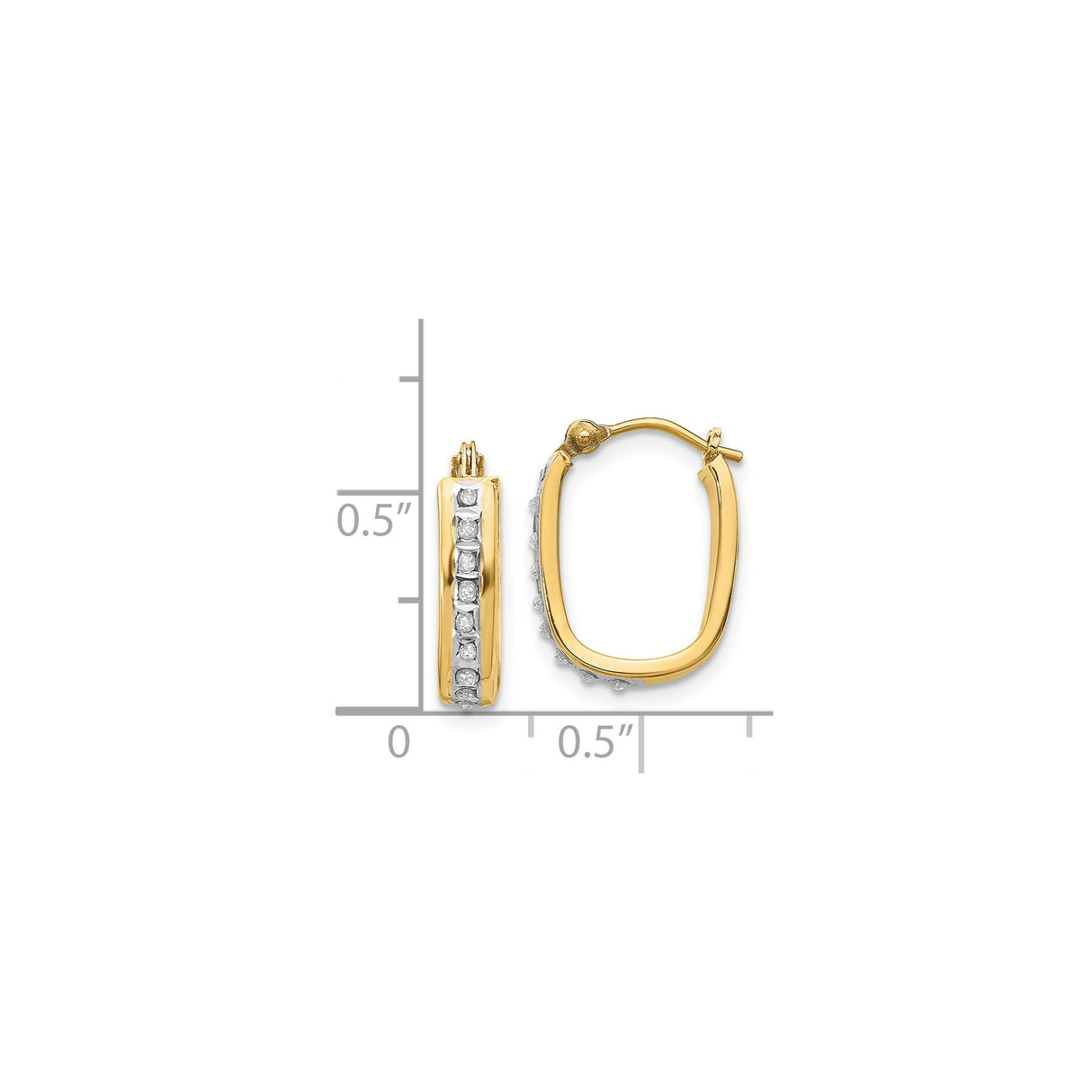 14k Yellow Gold Hoop Earrings with Diamonds, Prong Set in White Gold Channels, Modern Squared Design