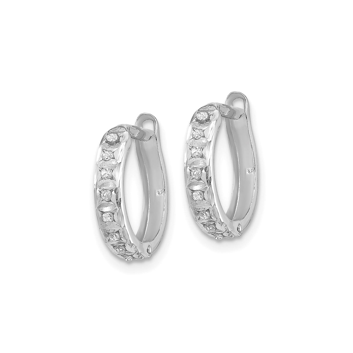 14k White Gold Hoop Earrings with Channel-Set Diamond Accents, Latch-Back Closure