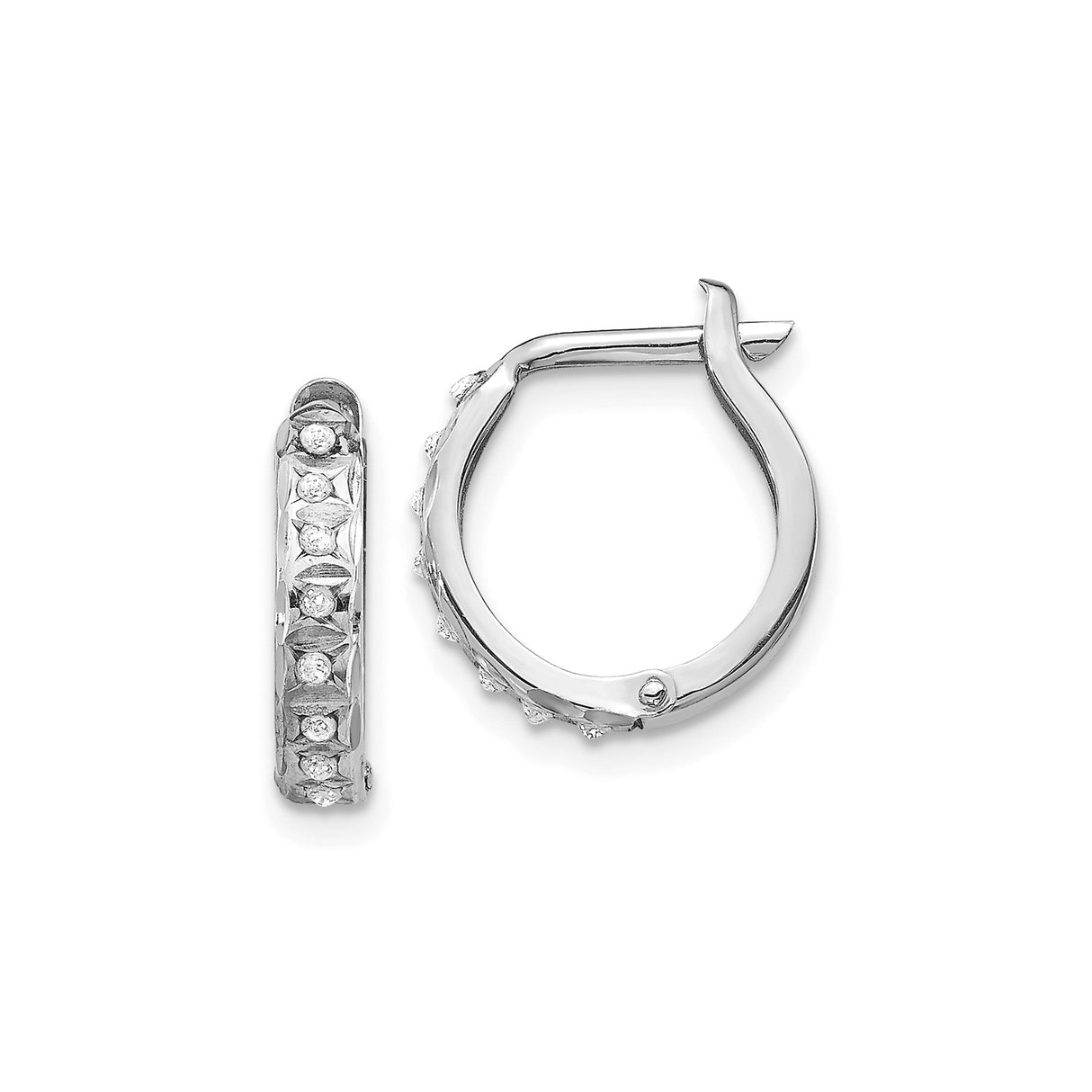 14k White Gold Hoop Earrings with Channel-Set Diamond Accents, Latch-Back Closure