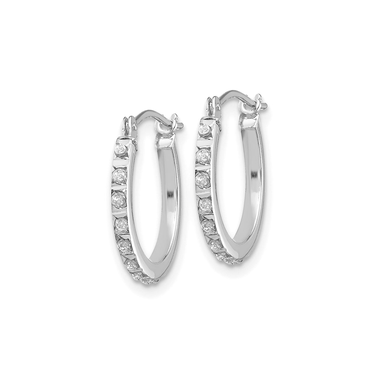 14k White Gold Hoop Earrings with Round Cut Diamonds in Channel Setting