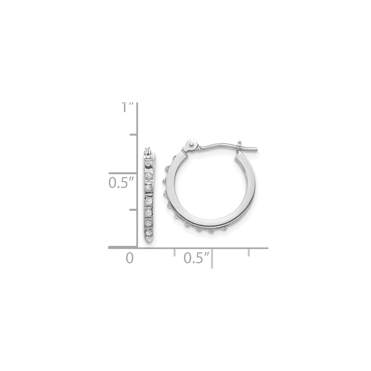 14k White Gold Hoop Earrings with Round Cut Diamonds in Channel Setting
