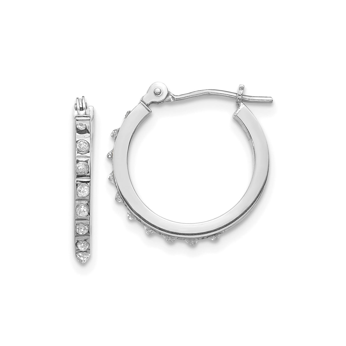14k White Gold Hoop Earrings with Round Cut Diamonds in Channel Setting