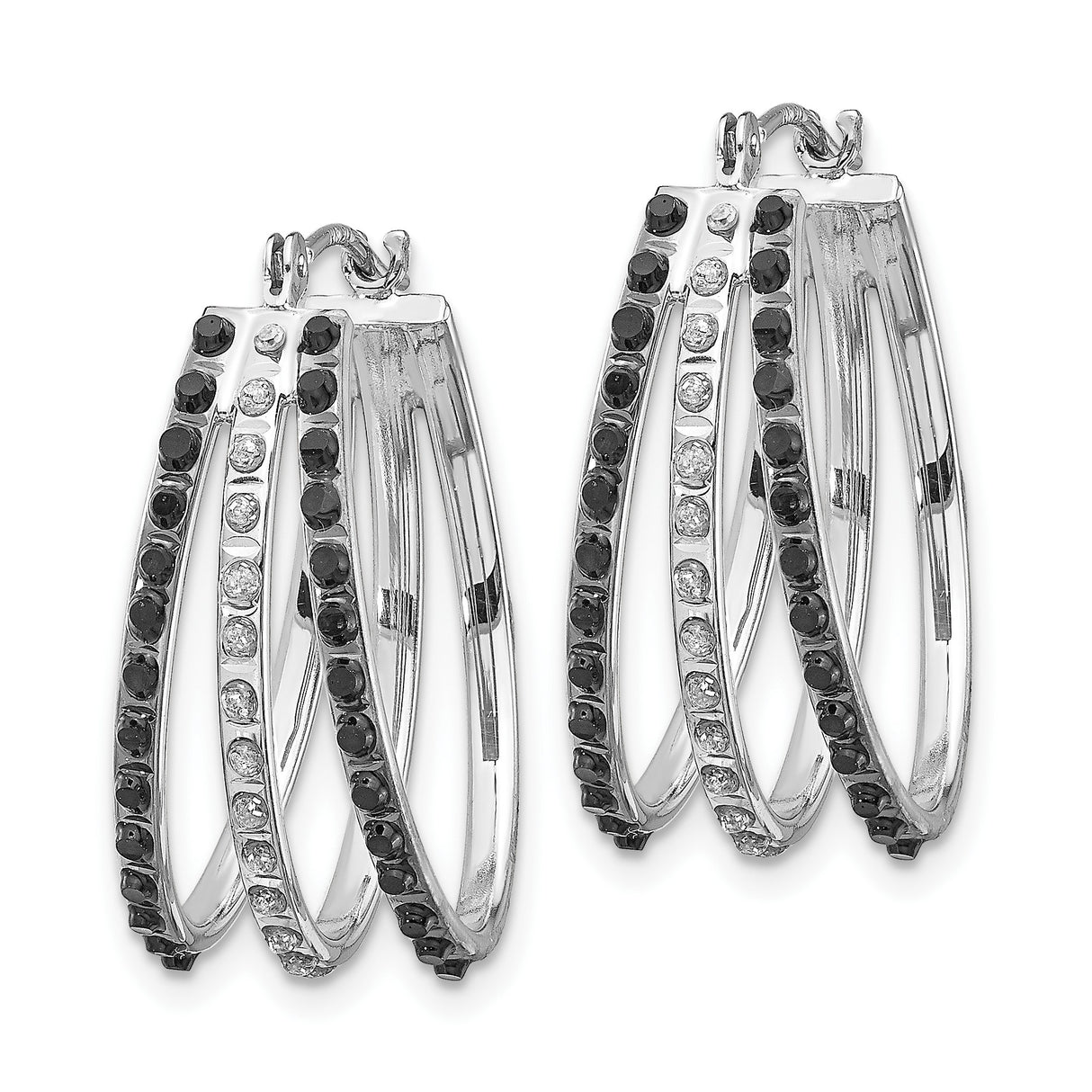 14k White Gold Hoop Earrings with Diamond, Split Bar Drop Design, Modern Style