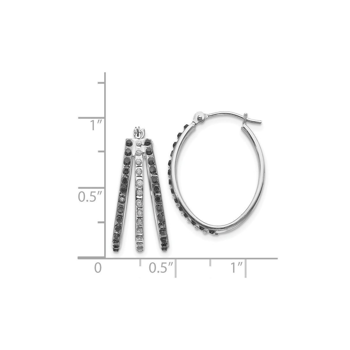 14k White Gold Hoop Earrings with Diamond, Split Bar Drop Design, Modern Style