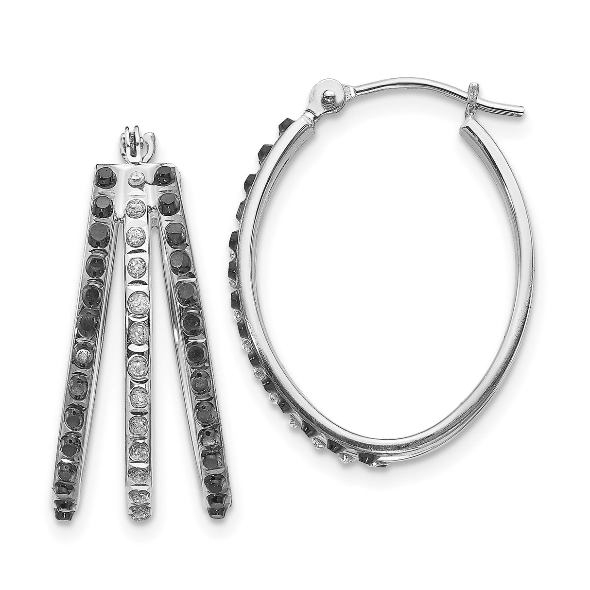 14k White Gold Hoop Earrings with Diamond, Split Bar Drop Design, Modern Style