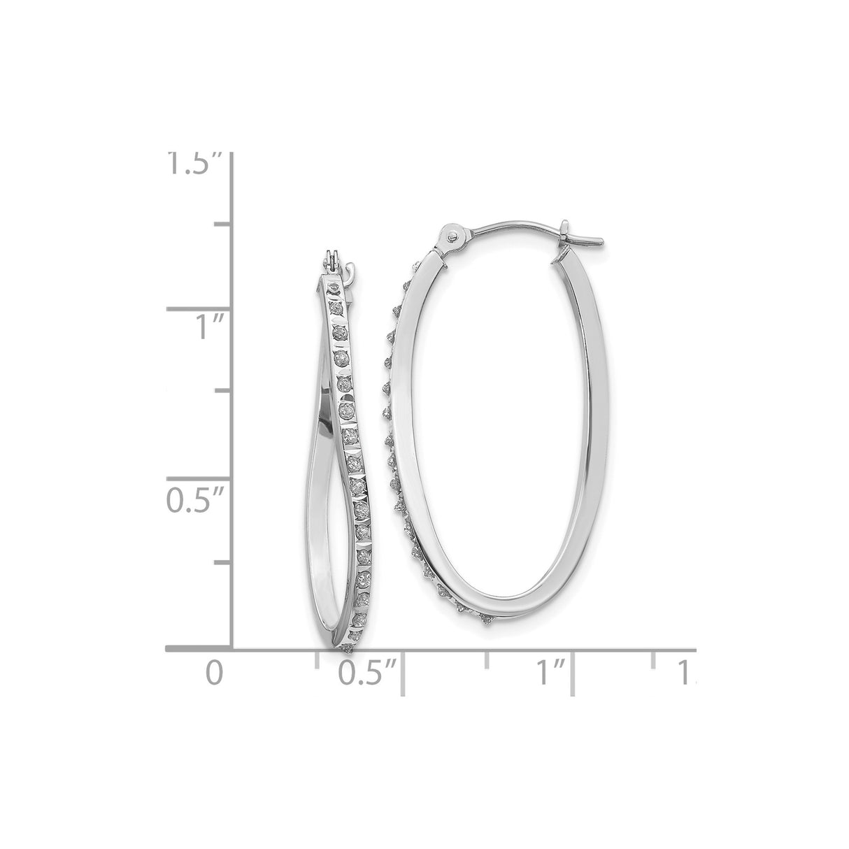 14k White Gold Oval Twist Hoop Earrings with Diamond Accents, Polished Twisted Design