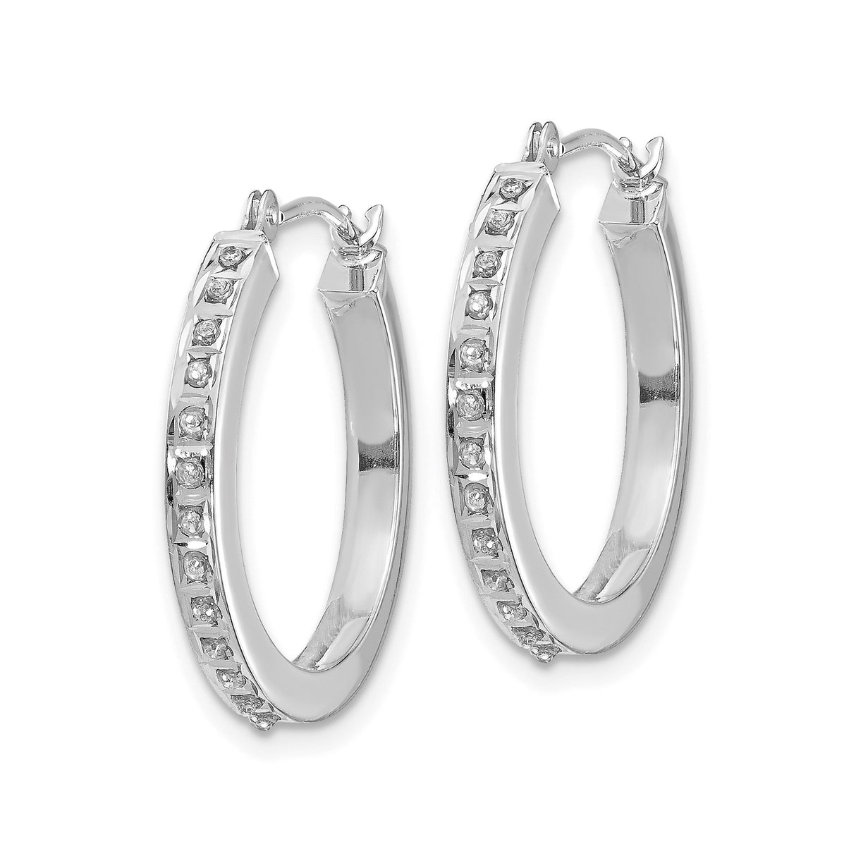 14k White Gold Hoop Earrings with Diamond, Classic Lightweight Design for Women