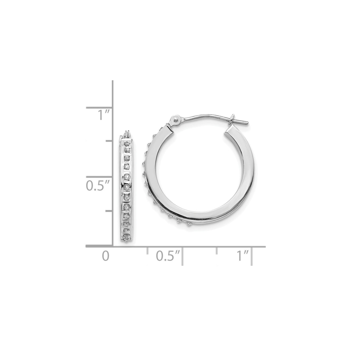 14k White Gold Hoop Earrings with Diamond, Classic Lightweight Design for Women