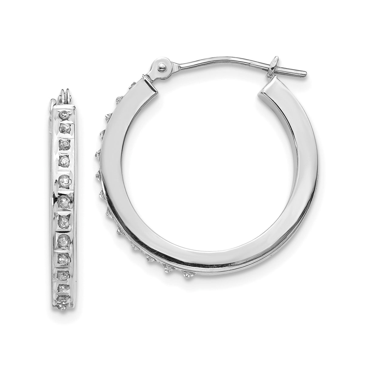 14k White Gold Hoop Earrings with Diamond, Classic Lightweight Design for Women