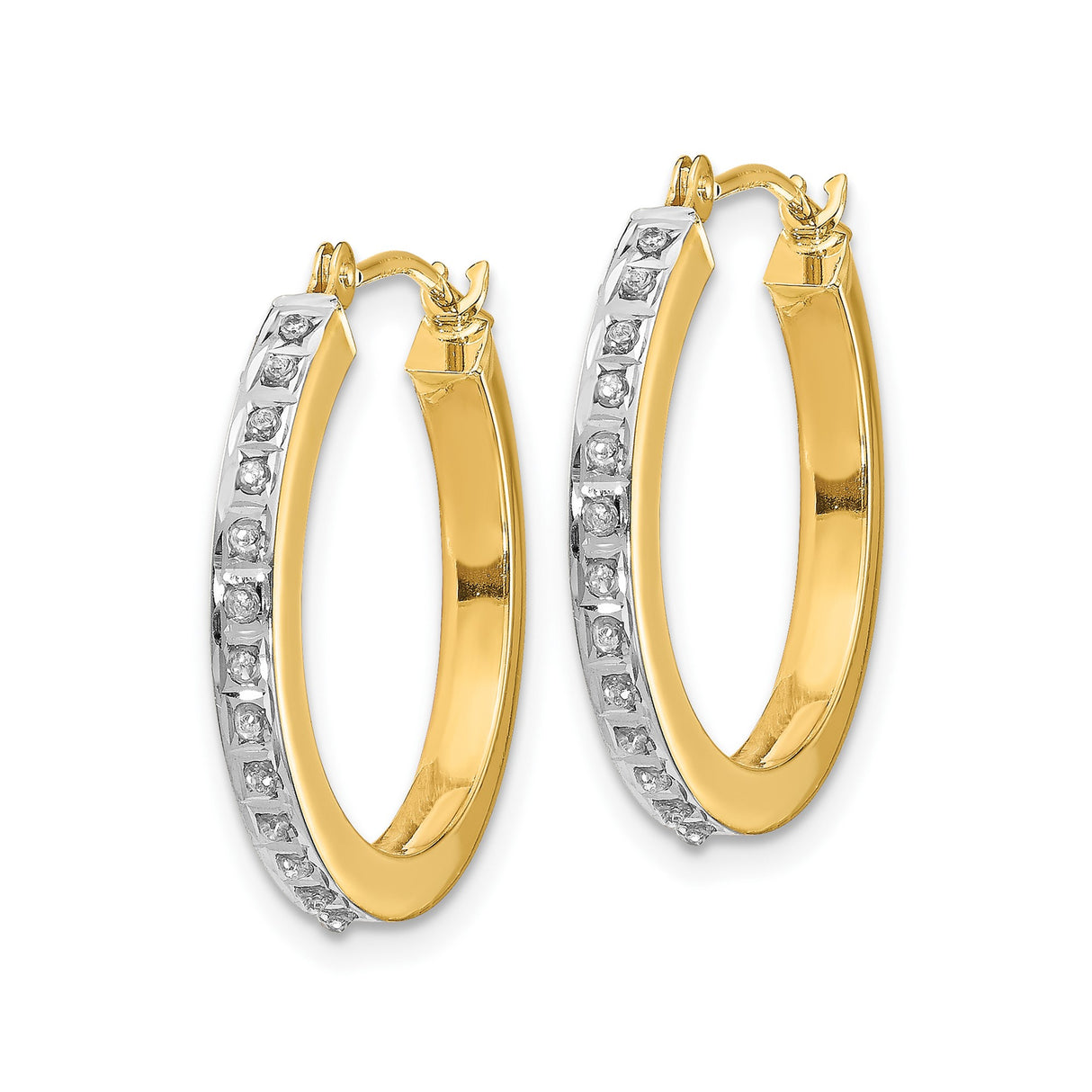 14k Yellow Gold Hoop Earrings with Channel Set Diamonds, Classic Medium Hoops for Women